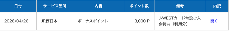入会特典(利用分)3,000pt