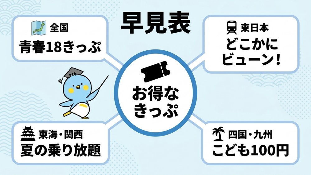 夏に使えるお得なきっぷの早見表