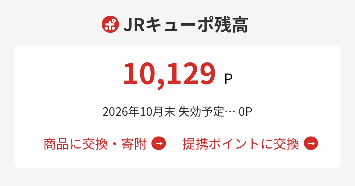 JRキューポ残高 10,129ポイント